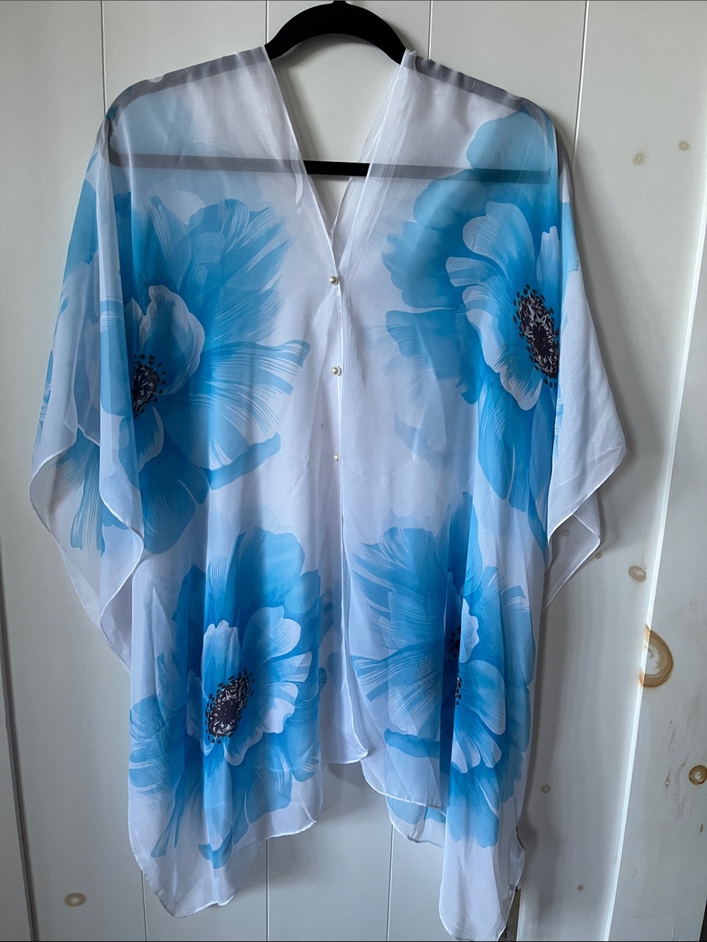 Sheer Floral Kimono Cover-Up - Blue